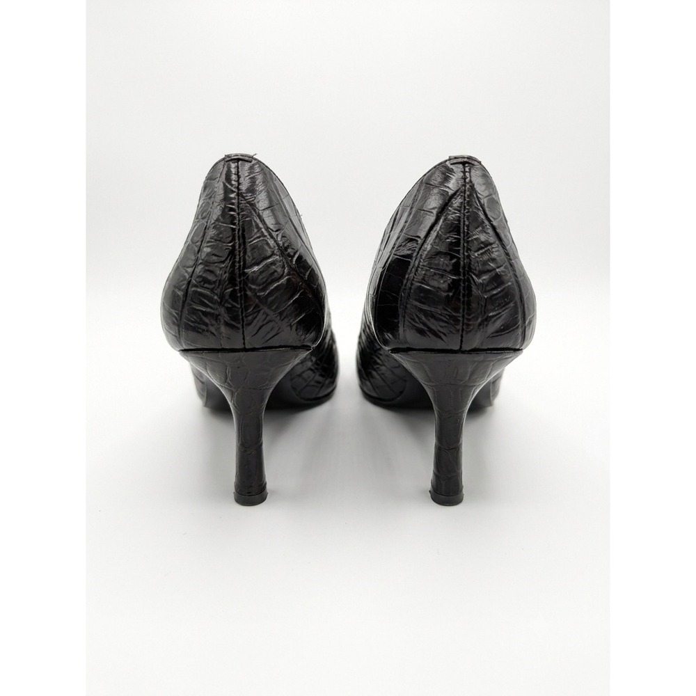 Y2K BP. Melrose Brown Croc Embossed Leather Pointed Toe Kitten Heels - Picture 5 of 9